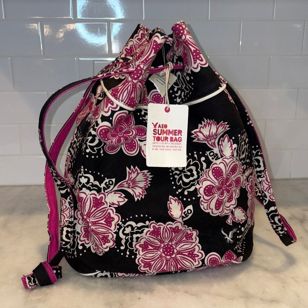 American Eagle Backpack Floral Drawstring Pouch Tote Bag NWT Bag #1